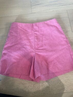 Zara High-Waist Pink Linen-Blend Women's Shorts